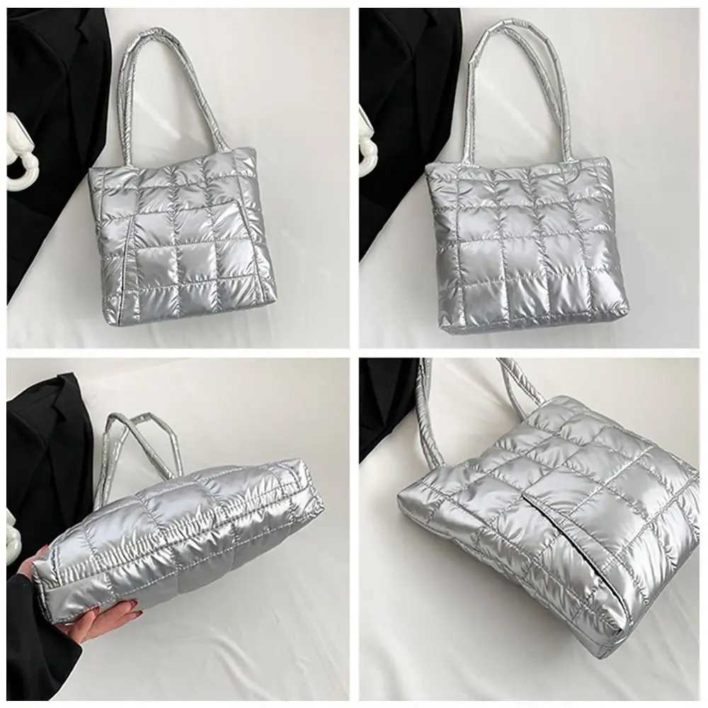 Girls Shopping Bags Underarm Bags Wen Large Capacity Shoulder Bag Quilted Handbags Casual Down Cotton Padded Tote Bags Y250730
