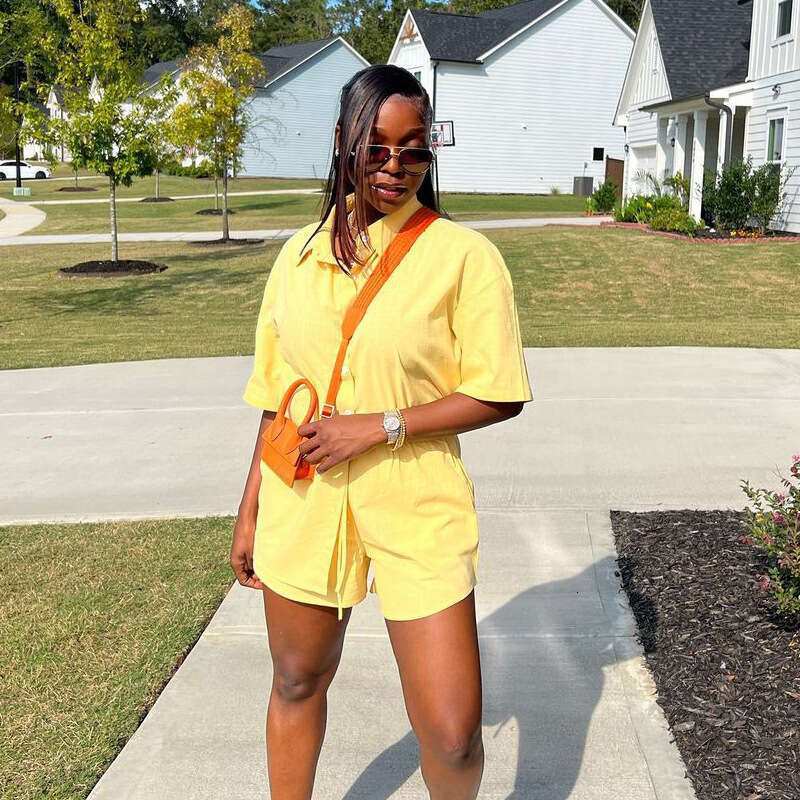 Women's Casual Comfortable Short Sleeve And Shorts Two-Piece Set For Summer B5