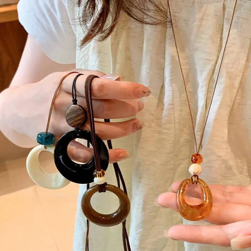 Black Hollow Big Water Drop Pendant Necklace for Women Adjustable Leather Rope Choker Y2K Jewelry Party 250729