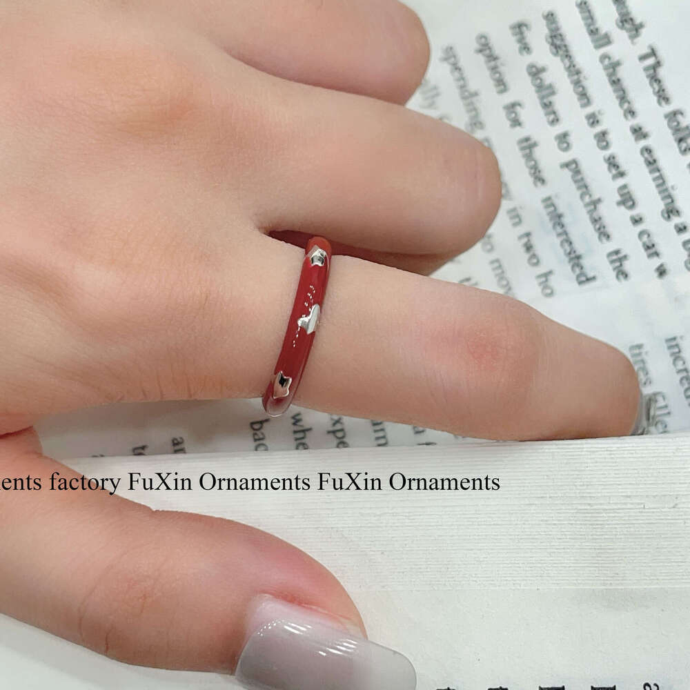 Red Oil Drop Flower Cherry Unique Niche Design Elegant Versatile Simple Whitening Ring 981