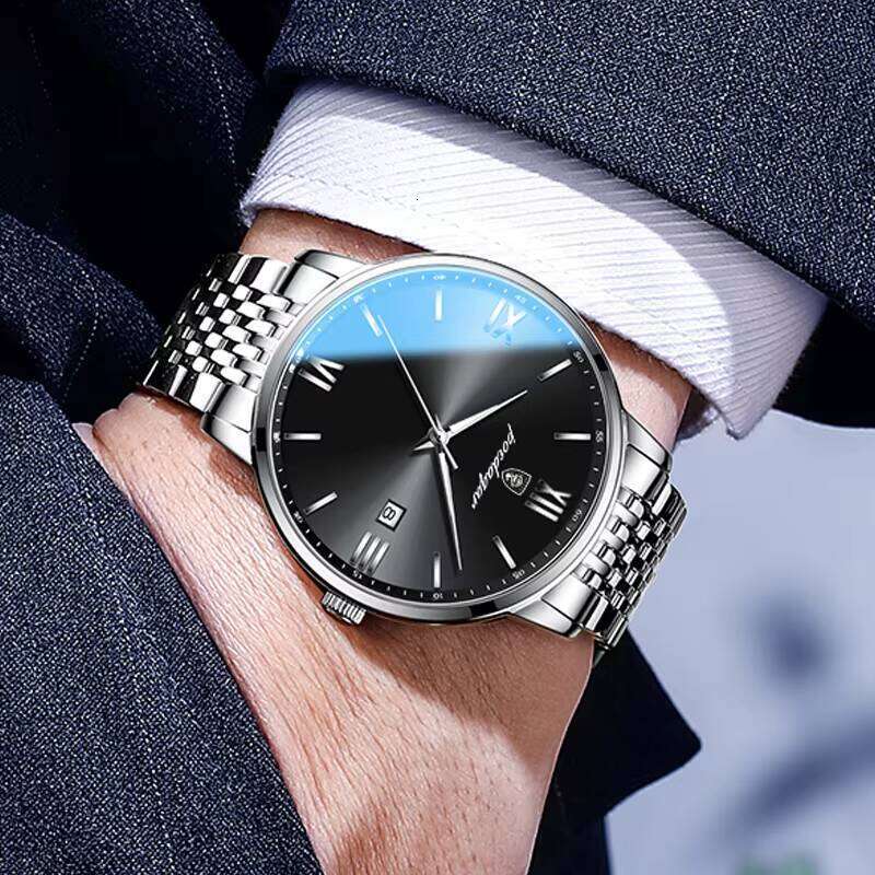 DHgargets POEDAGAR Price Montre Homme Luxury Stainless Steel Men's Calendar Waterproof Quartz Watch for Men