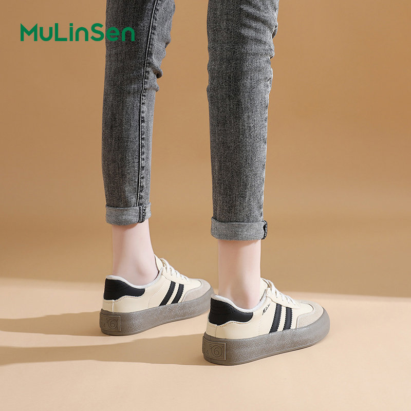 Mulinsen women's shoes Dexun shoes women's 2025 new autumn and winter women's height-enhancing thick-soled shoes plus velvet sports sho