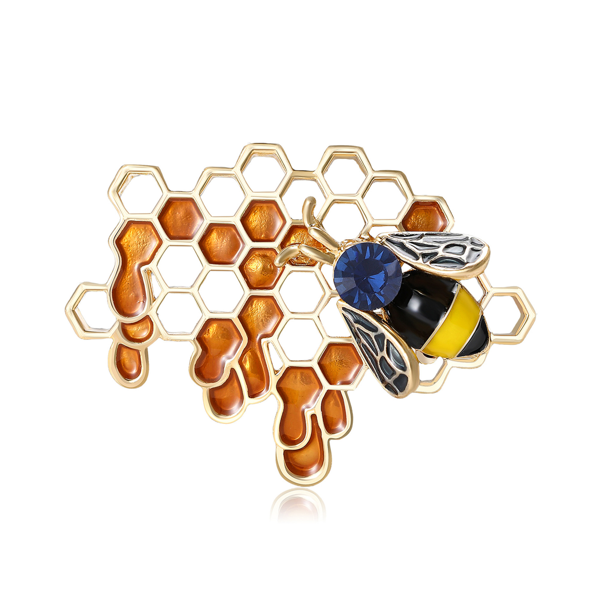 Gold Tone Honeycomb & Bee Brooch With Pearl, Rhinestone And Enamel Accents Whimsical Party Jewelry And Gift For Her High Quality And Stylish Jewelry