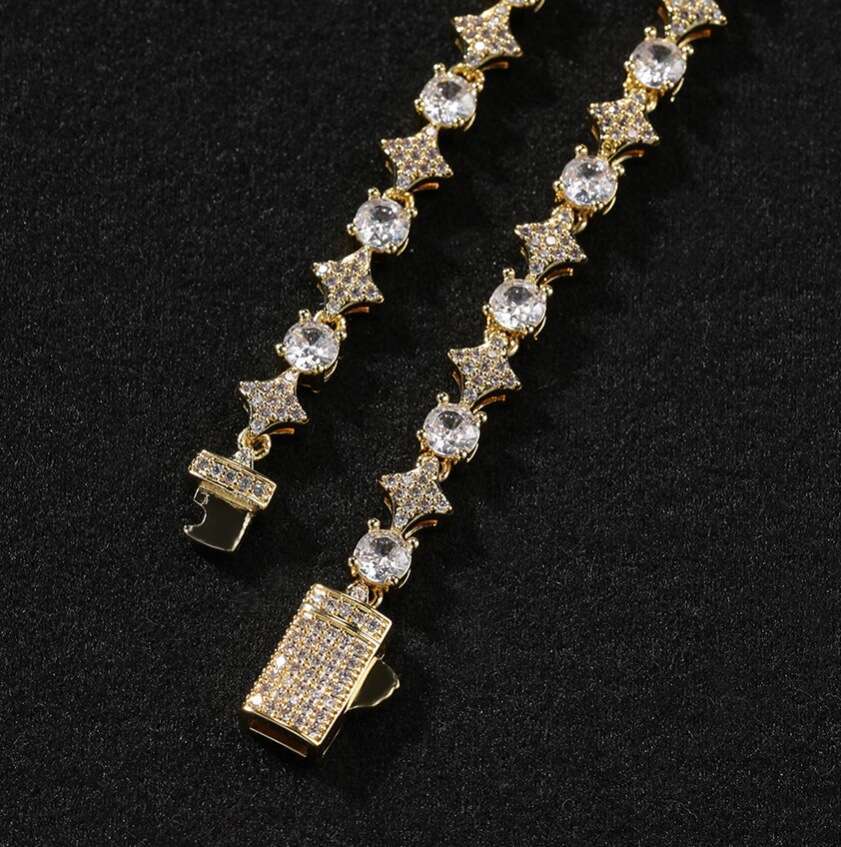Fashion 6mm Star Tennis Chain Necklace for Men Copper Inlaid Zircon Hip-hop Personality Bracelet