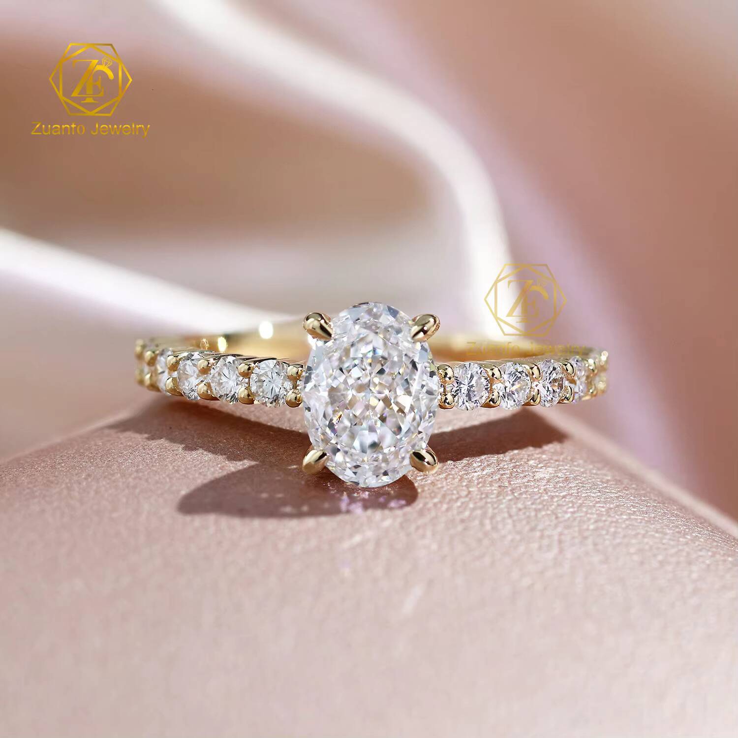 Newly Designed 14K Gold Excellent D VS1 1ct Oval Cut Lab Grown Diamond Engagement Ring Fashion Jewelry Anniversary Prong Setting