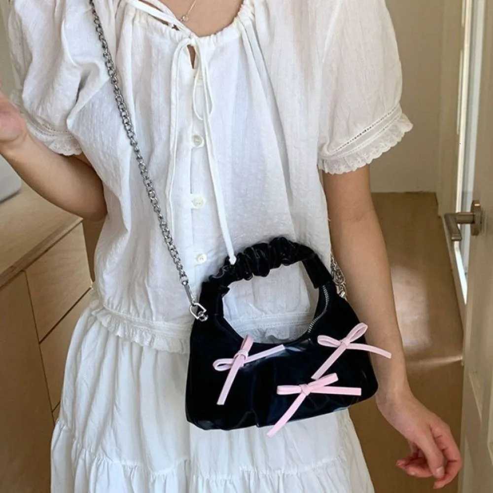 Fashion Korean Bow Ribbon Bags Pu Leather Cloud Pleated Shoulder Bag Small Sweet Women Handbags Y250729