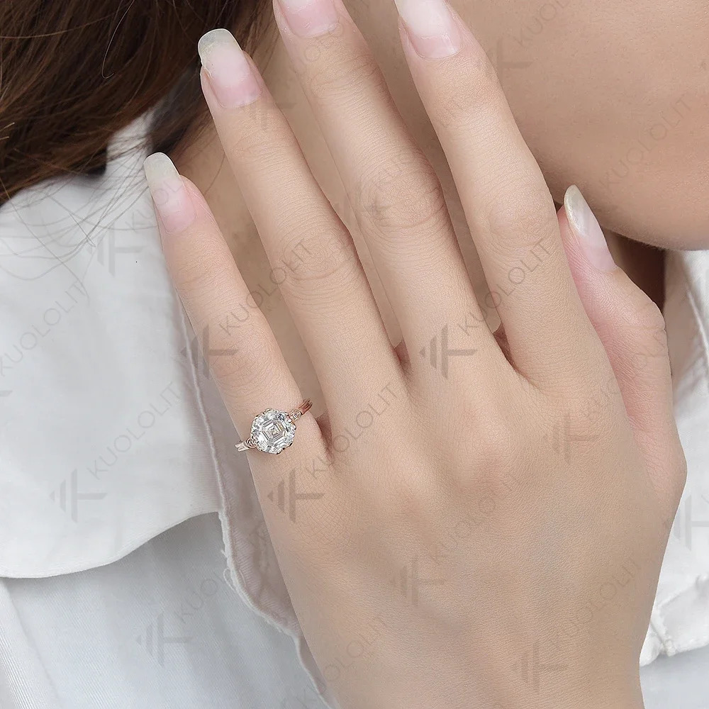 Kuololit 2.5ct Asscher Cut Rings for Women PT950 Solid 14K 10K Rose Gold Solitaire Ring for Engagement Christmas Gift 250722