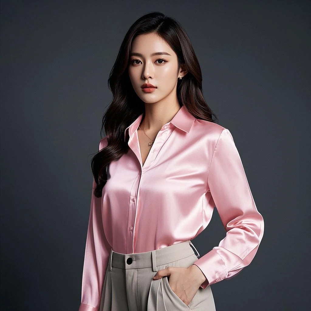 Korean Chic Office Ladys Satin Shirts Matching Elegant Female Blouse 2025 Summer In Womens Blouses Trend Tops 250724