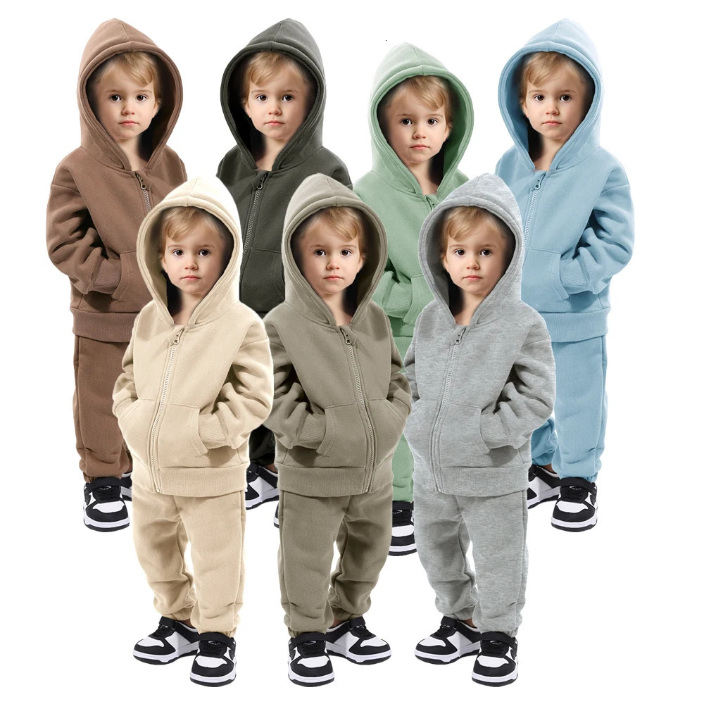 Baby Boy Girl Cotton Fleece Hooded Clothing Kids Jacket Coat Pants Suit for Sports Suits Tracksuits Toddler Children Clothes Set 250729