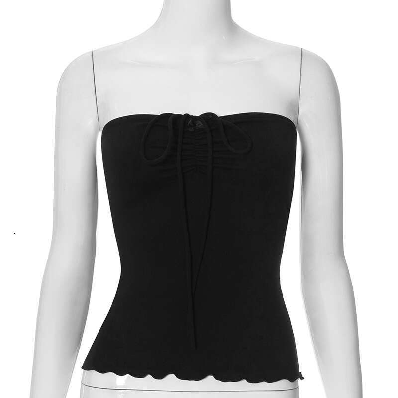 Ytp237 Women's Summer New Lace-Up Halter Ruched Tube Backless Ruffle T-Shirt Top For Women B5