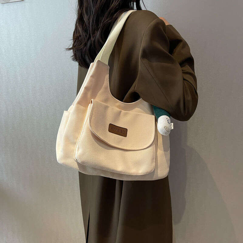 Large Capacity Commuter Canvas for Women 2025 Niche Design Casual High School College Student Tote Bag