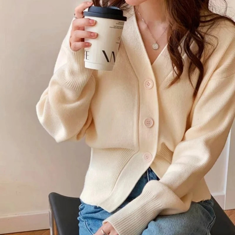 Fashion Elegant Cardigan Knitted Women Sweater V Neck Long Sleeve Casual Cardigans Autumn Winter Slim Fit Coats Clothes 250730