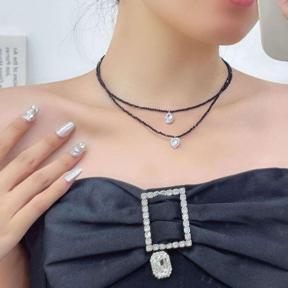 Black Bead Obsidian Necklace Accessory Light Niche High-End Versatile Simple Collarbone Chain Sweet Cool Choker for Women 98a