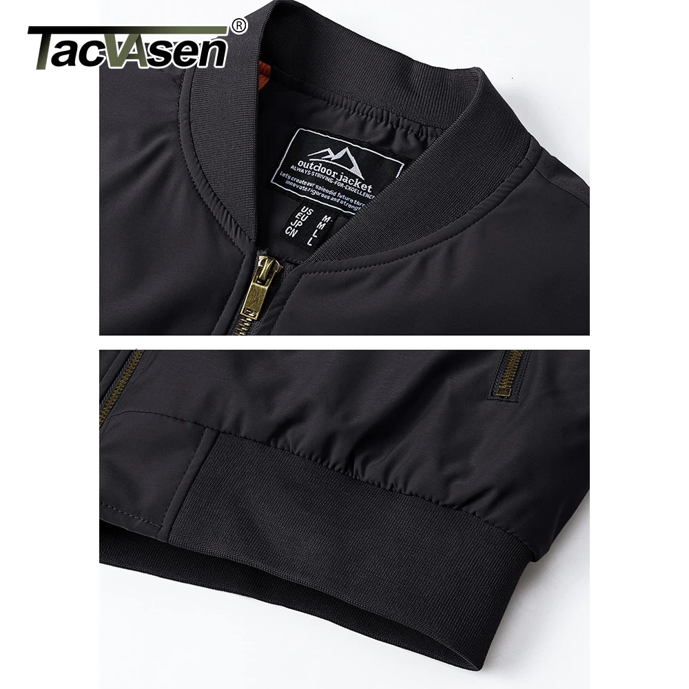 TACVASEN Mens Classic Bomber Jacket Autumn Thick Warm Orange Lining Full Zip Up Windproof Casual Padded Flight Pilot Jackets 250730