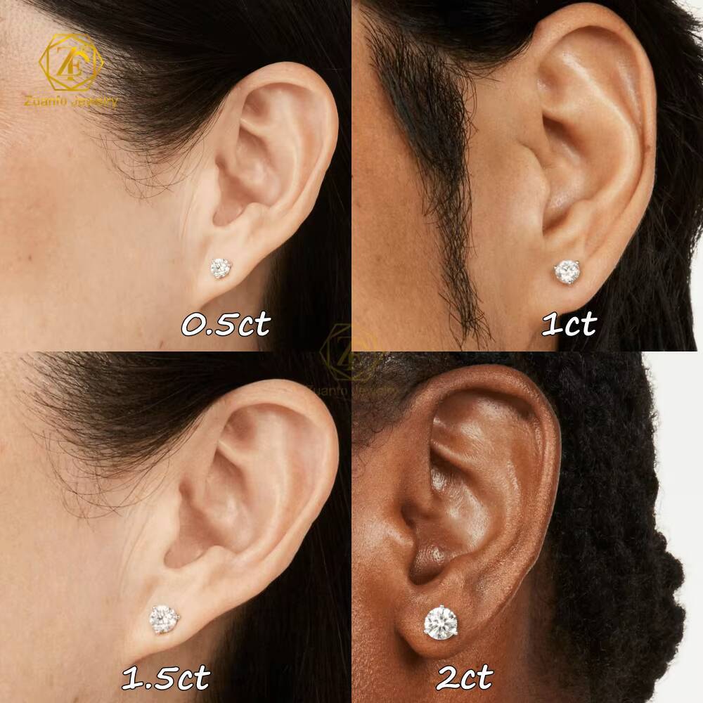 Professional Factory Custom 1ct Lab Grown Diamond Stud Earrings 6.5mm 18K Solid Gold with Three Prongs Elegant Gift Idea