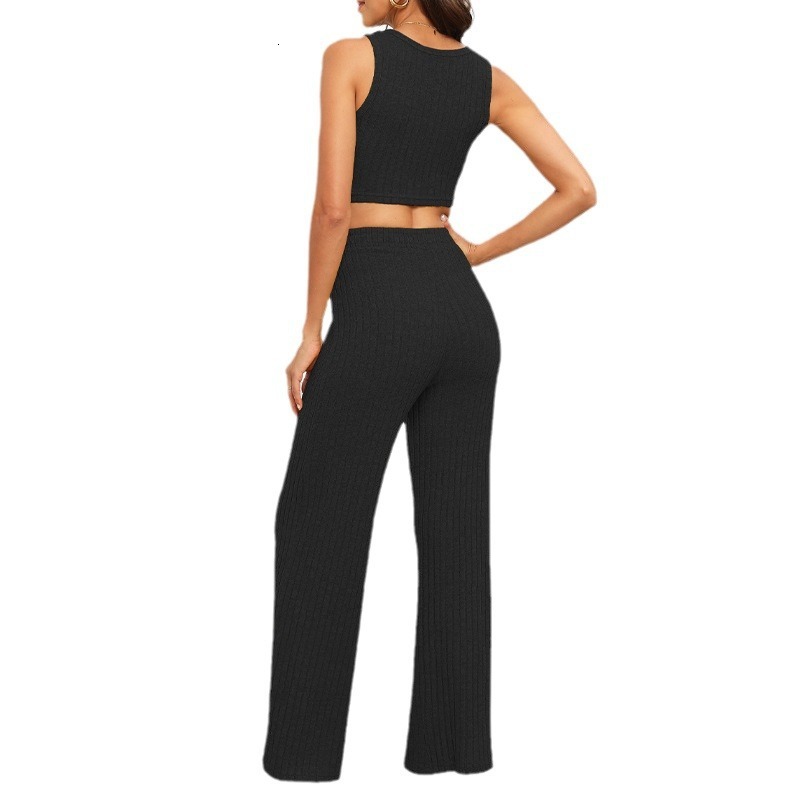 F1322 Four Seasons Womens Solid Color Ribbed Fleece Vest and Pants Set