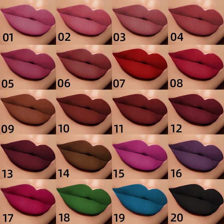 20 Colors Dark Brown Nude Liquid Lipsticks Waterproof Velvet Matte Lip Gloss Long Lasting Lip Glaze Beauty Red Lip Tint Makeup G250728