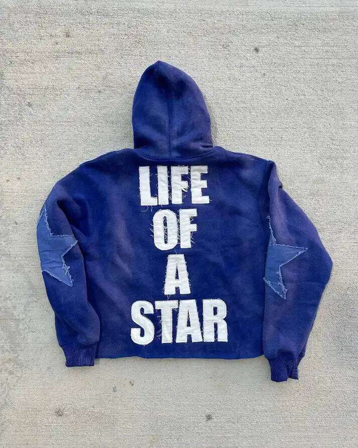 Gothic Retro Haruku Star Embroidered Letter Oversized Men's And Women's Y2K American Hip-hop New Trend Sports Hoodie