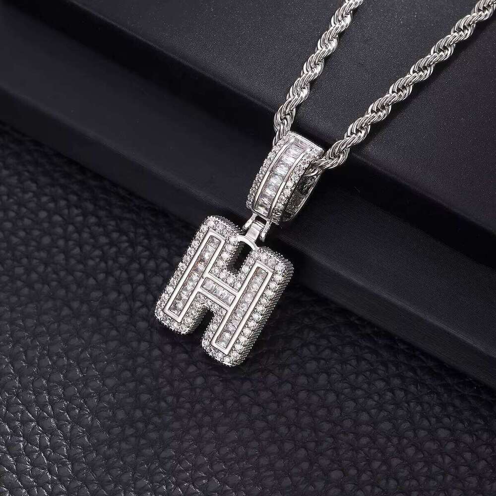 TZM1 Sier Unisex Hip-Hop New Rock English Pendant Fashion Men's Zircon Letter Necklace Jewelry Brass