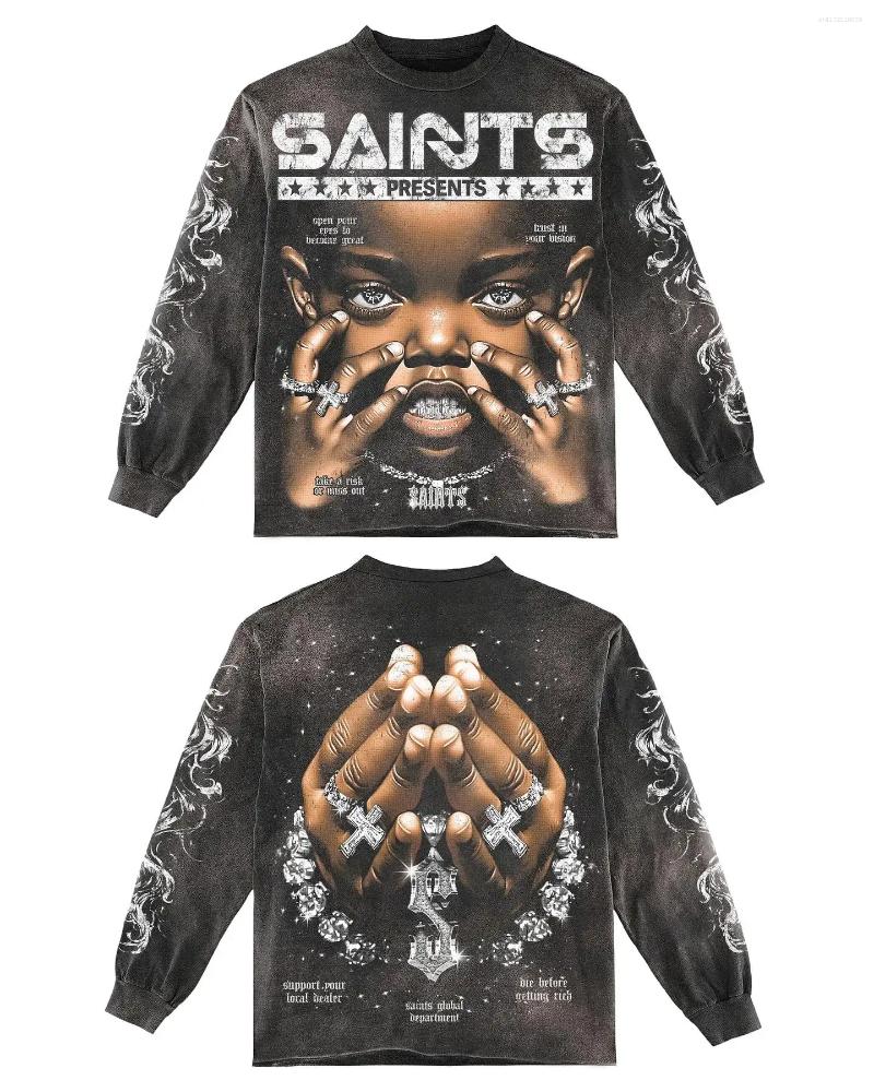 Men's T Shirts Fashion Skull Green Graphic Longsleeve T Shirts Streetwear Men Oversized Shirt Harajuku Crew Neck Black Cotton Retro Long Sleeve T