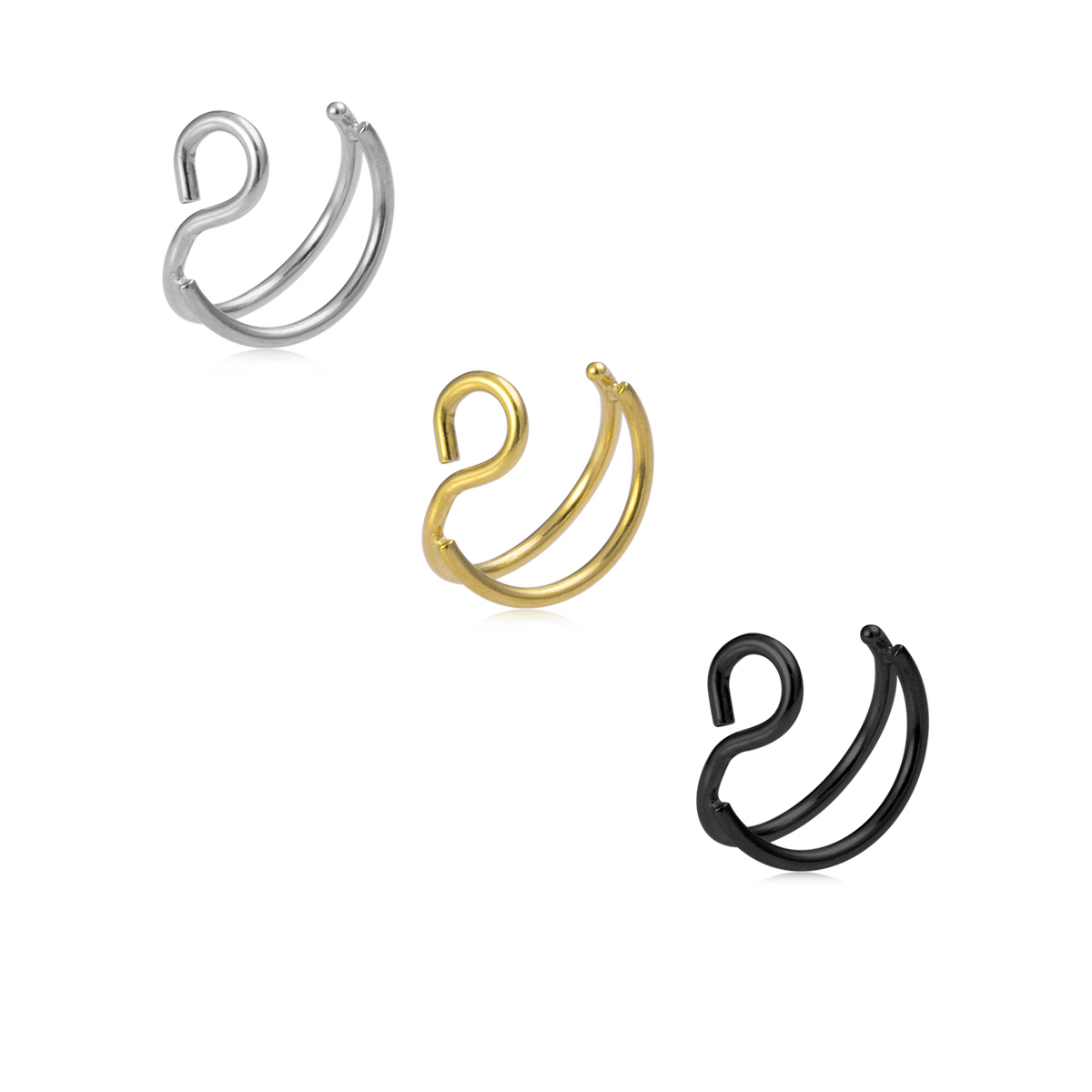 Double ring fake nose ring, stainless steel lip ring, human puncture jewelry wholesale