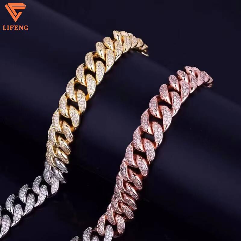 14mm Thick Miami Hip Hop Necklace for Men 18K Gold Iced VVS Moissanite Tricolor Lock Clasp Rapper Cuban Link Chain Jewelry
