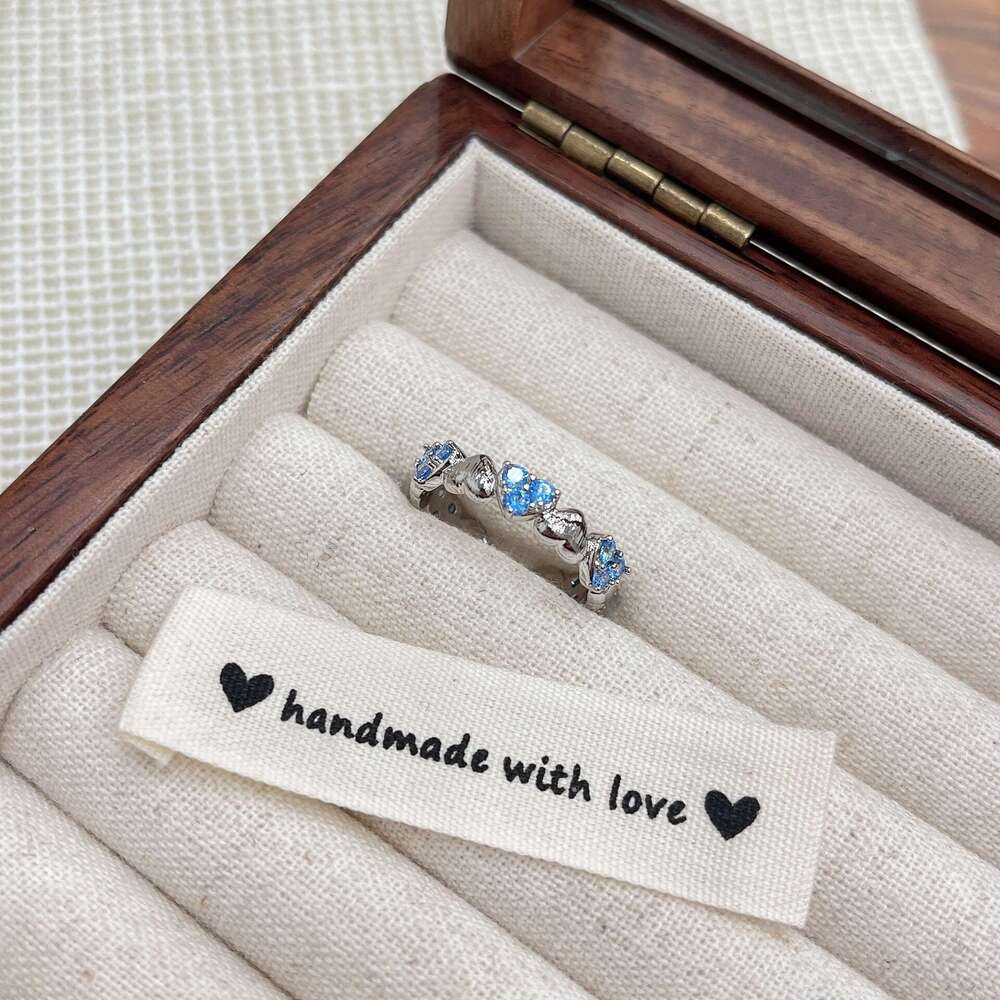 TikTok Korean Style Niche Heart-shaped Sea Blue Purple Diamond Ring with Fresh and Simple Design 684