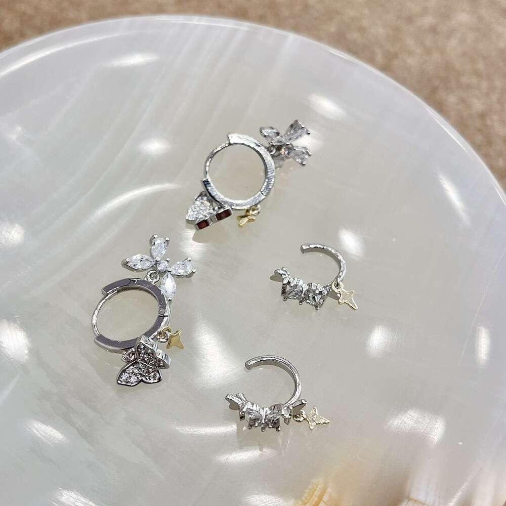 Super Fairy Micro Inlaid Dynamic Butterfly Star Cuff for Women, Niche Light Elegant Simple Versatile Bone Clip Ear Jewelry 1da