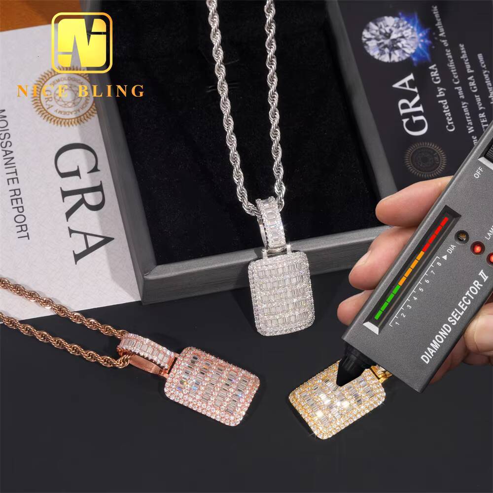 Custom Iced Out Baguette Diamond Hip Hop Moissanite Jewelry Pendant 925 Sterling Silver VVS Moissanite Hip Hop Style Pendant
