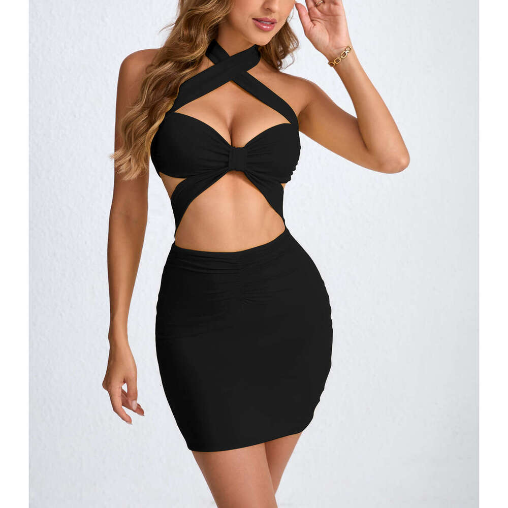New Women's Short Summer Hollow Out Tie Neck Bodycon Sexy Dress B5