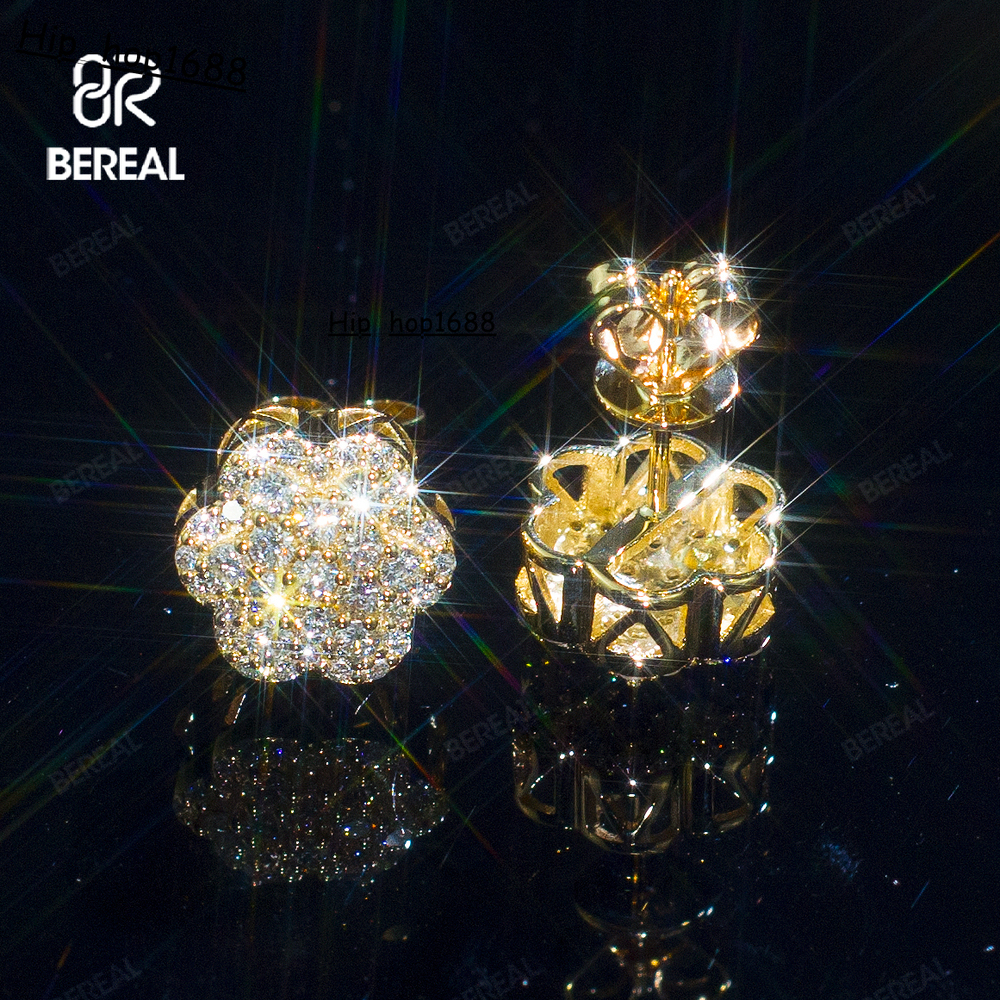 Wholesale 18K Gold Vvs Moissanite Flower Earrings Iced Out Fine 925 Sterling Silver Diamond Earring Jewelry Women