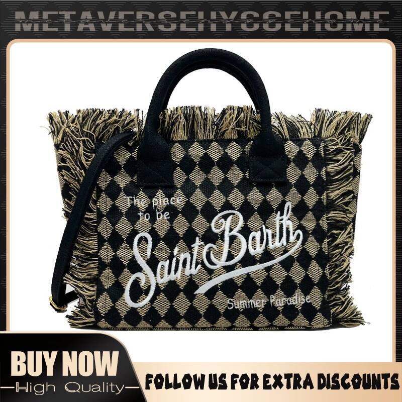 Saint Barth Small Women's Tote Bag Large Capacity Vacation Style Beach Fashion Tassel Handheld Bespoke Canvas Storage Bags