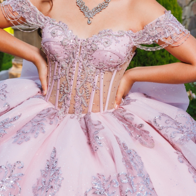 Pink Shiny Quinceanera Dresses Ball Gown Off The Shoulder Sequin Applique Lace Beads Bow Party Birthday Sweet 16 Dress Vestidos 15 De Anos