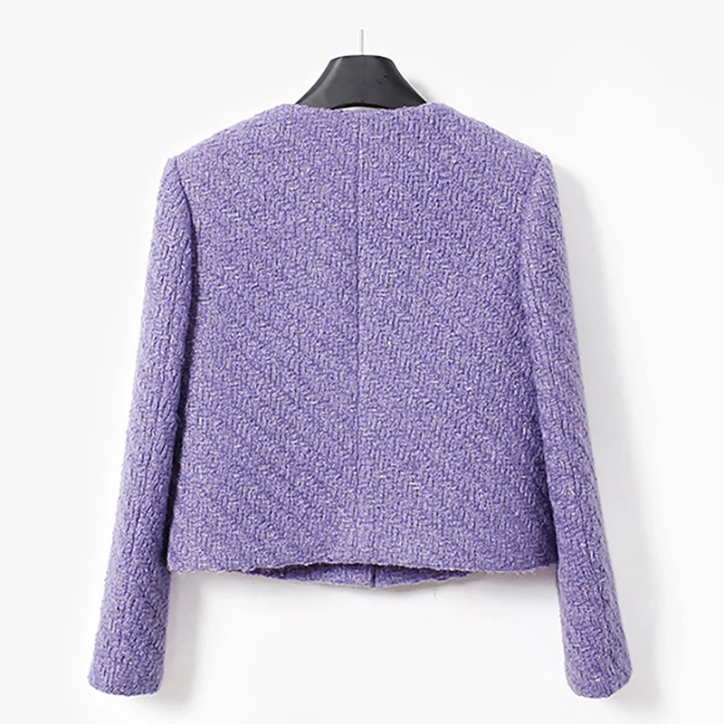 fashionable and elegant round neck singlebreasted y socialite style purple tweed highend temperament jacket 250730