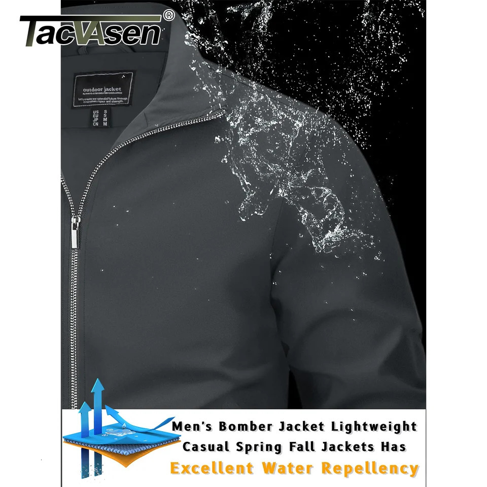 TACVASEN Spring Autumn Lightweight Jackets Mens Full Zip Up Bomber Jacket Pockets Waterproof Hiking Work Windbreaker 250730
