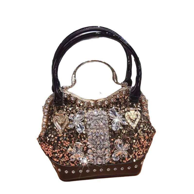 2025 New Fashion Dias Women's Handbags Leather Design Clip Rhinestone Bag Portable Tote Shoulder Messenger Bags Chic