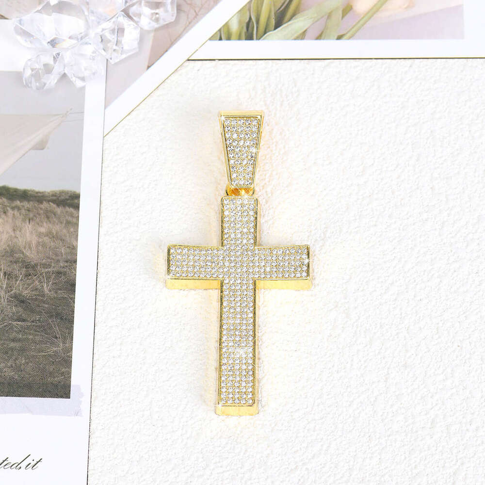 Hot Selling Hip-Hop Rap Trendy Exaggerated Personality Full Dia Cross Alloy Multi-Color Necklace Pendant