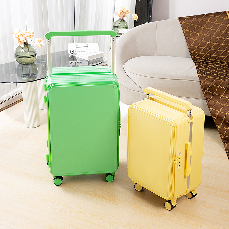 Silent Universal Wheel Luggage with Wide Pull Rod Zipper - Front Opening Cover Boarding Case for Men & Women