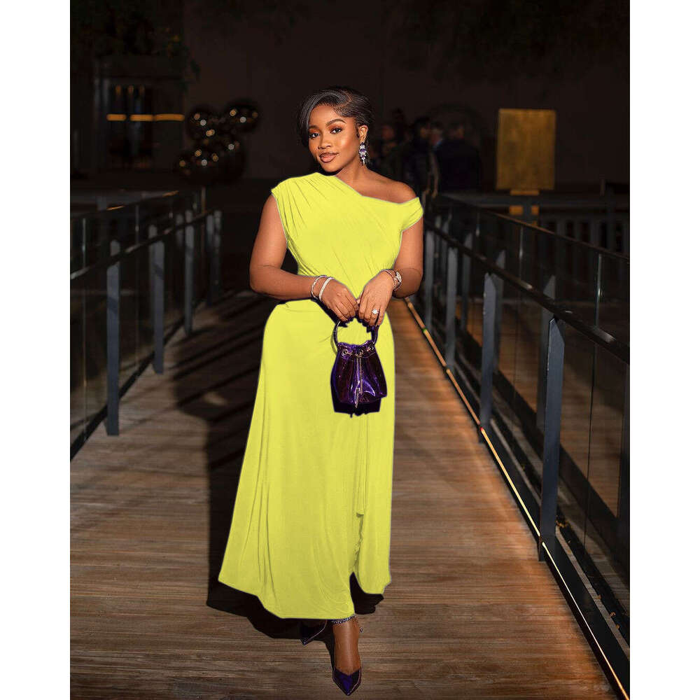 Women's New Solid Color Off-Shoulder Waist-Cinching Black Dress Summer B5