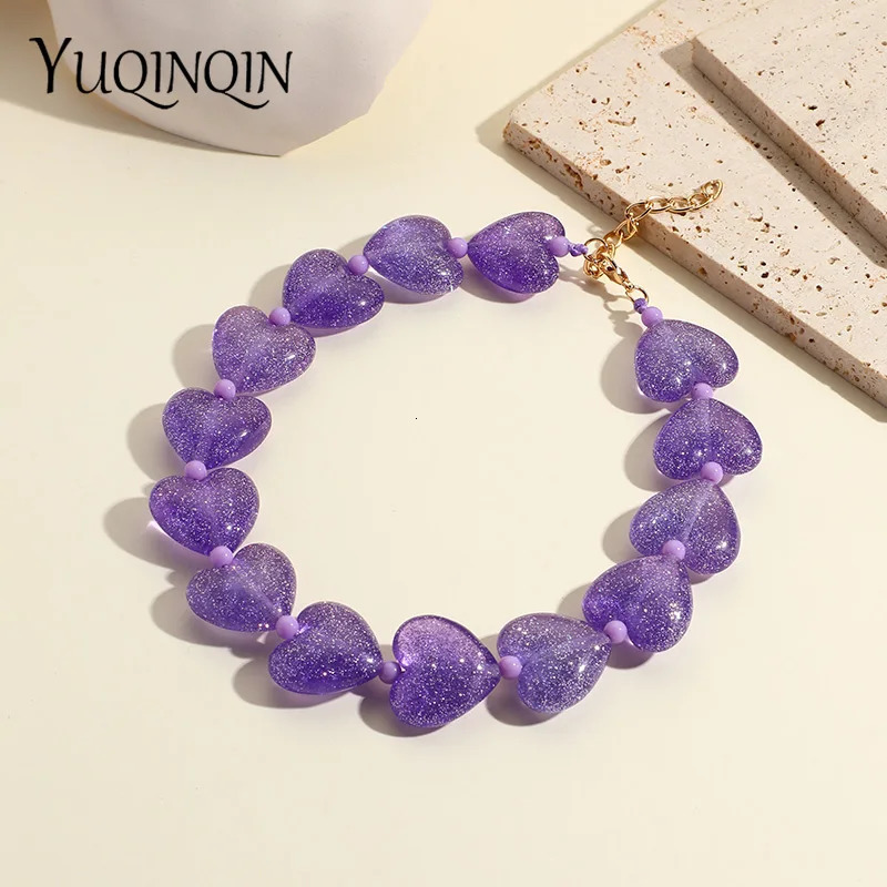 Trendy Cute Transparent Resin Heart Beads Necklaces for Women Beaded Chain Choker Necklace For Girl Simple Fashion Jewelry Party 250729