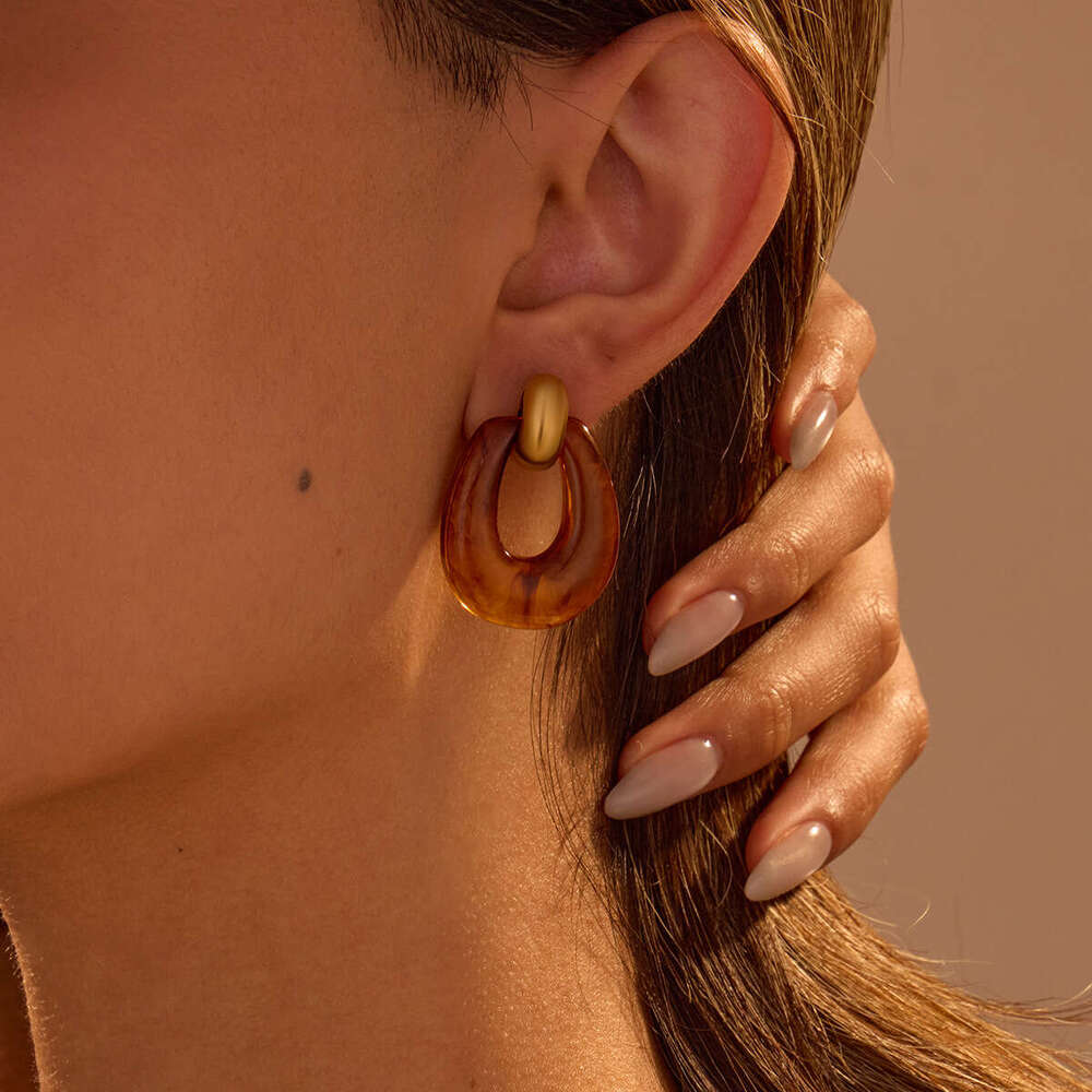 High-end Stainless Steel Irregular Resin Geometric Design Fashion Earrings