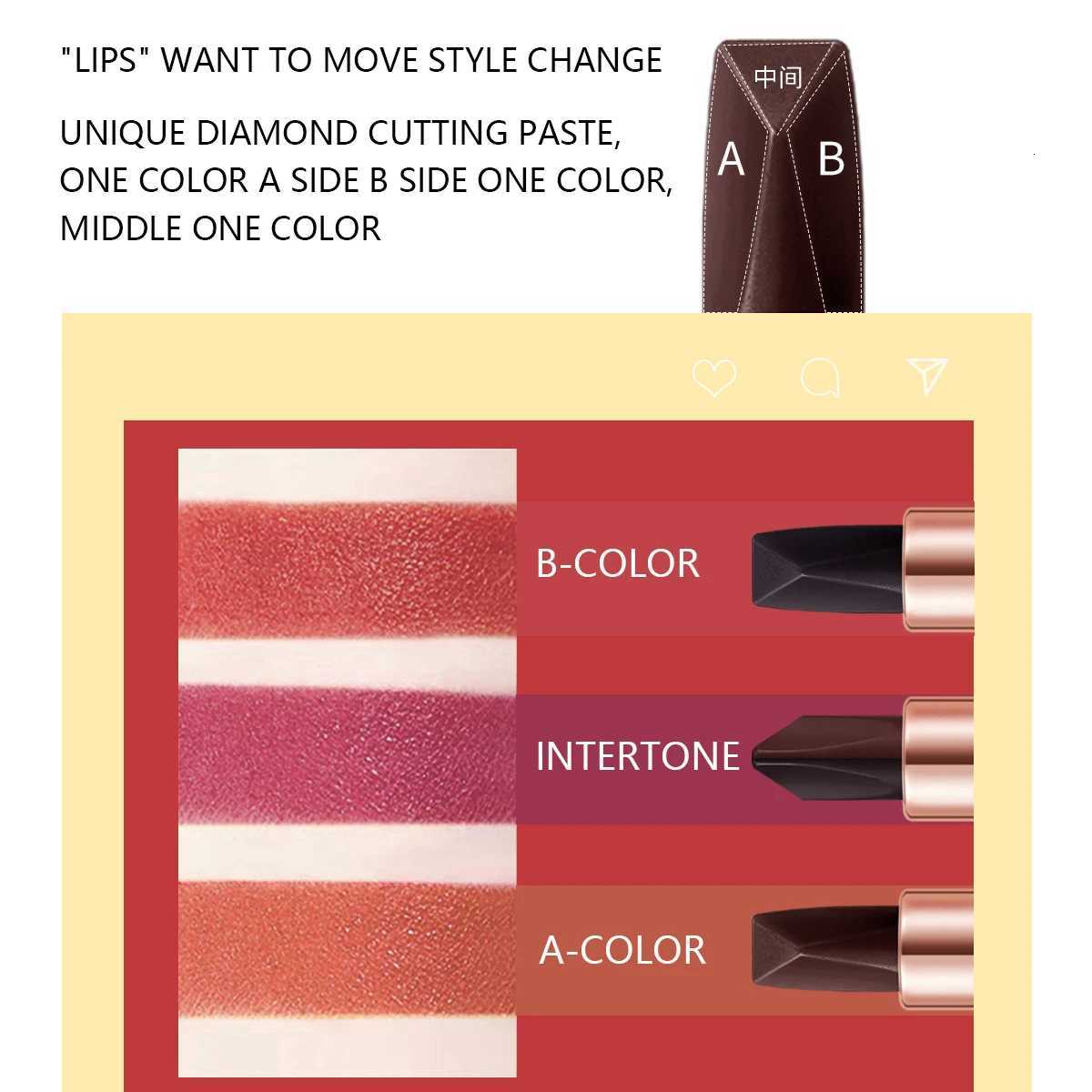 001 Satin-Like Color-Holding Tri-Color Lipstick Waterproof Long Lasting Liquid Lipstick Tint Moisturizing Tear Off Lip Stain G250729