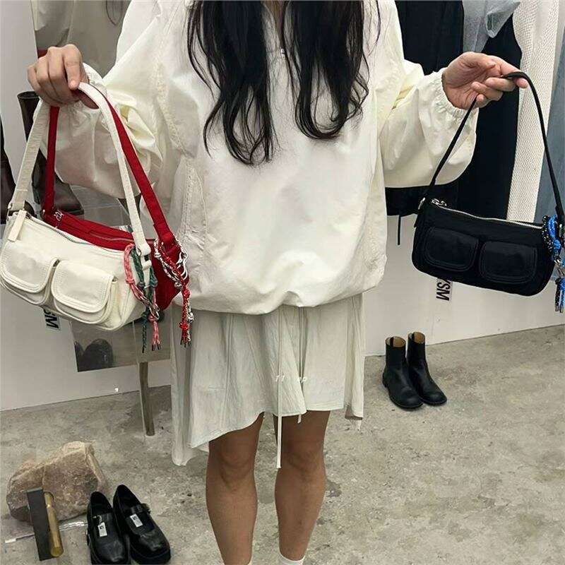 Korean INS New Niche Design Multi-Pocket Nylon Shoulder Underarm Bag Trendy Versatile Handbag