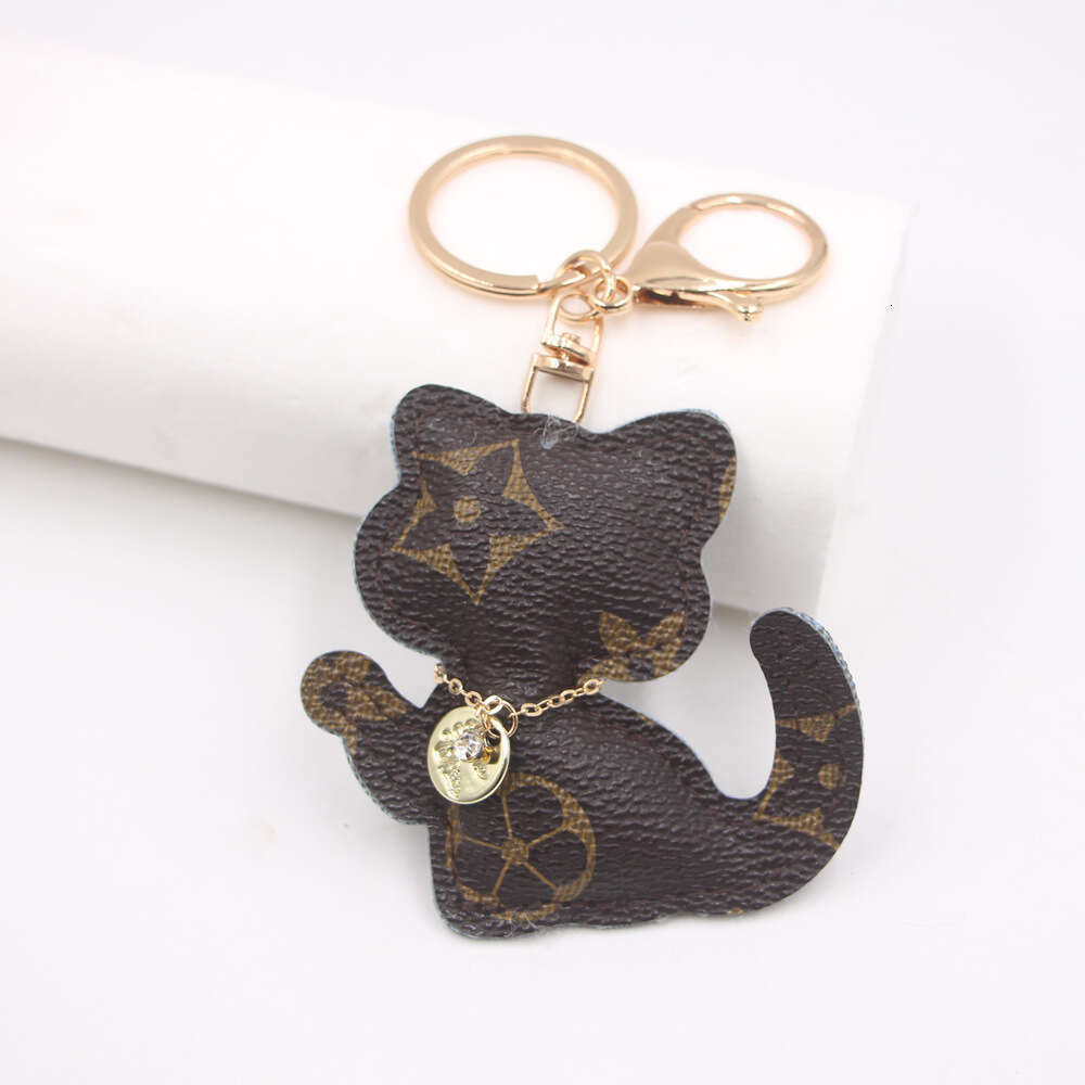Trendy Lucky Cat Keychain - PU Leather Bag Charm & Car Accessory (12 Colors) Cute Fortune Cat Pendant for Purse/Wallet