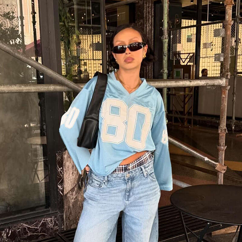 Digital Print Loose Fit Short Long Sleeve T-Shirt Women American Style Sports Casual Pullover V-Neck Unisex Top