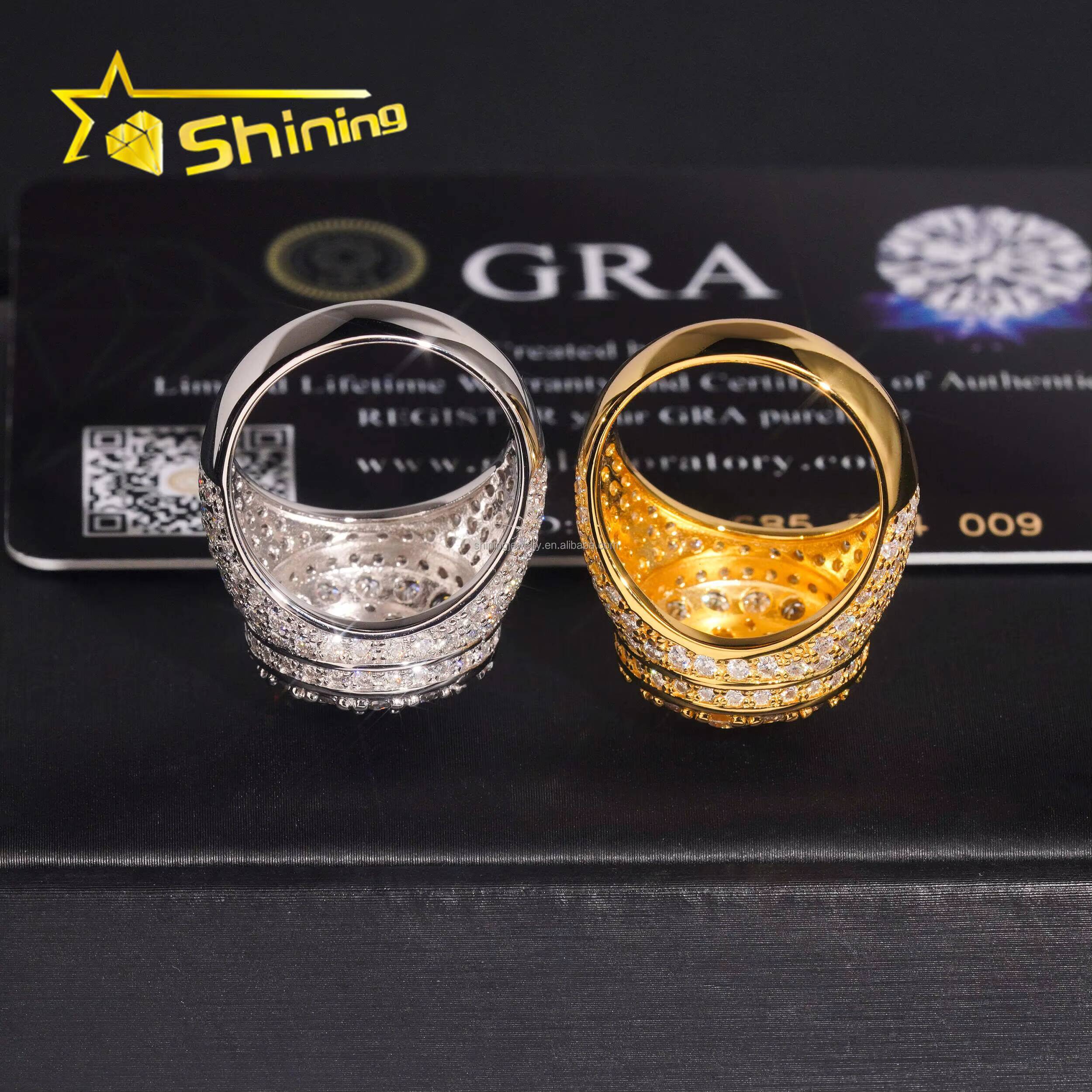 Man Gift Fire Jewelry Honey Comb Setting Luxury Hip Hop Hot Selling S925 Solid Silver Iced Out Moissanite Diamond Round Ring