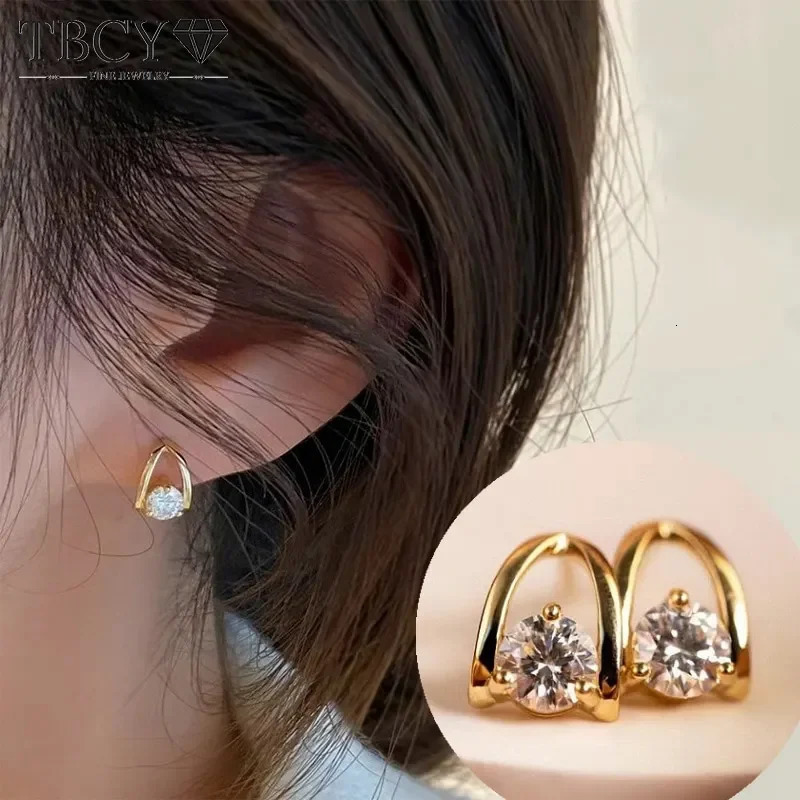 TBCYD 2CT D Color Round Stud Earrings For Women S925 Silver 18K Gold Plated Diamond Ear Studs Christmas Gifts Jewelry 250722