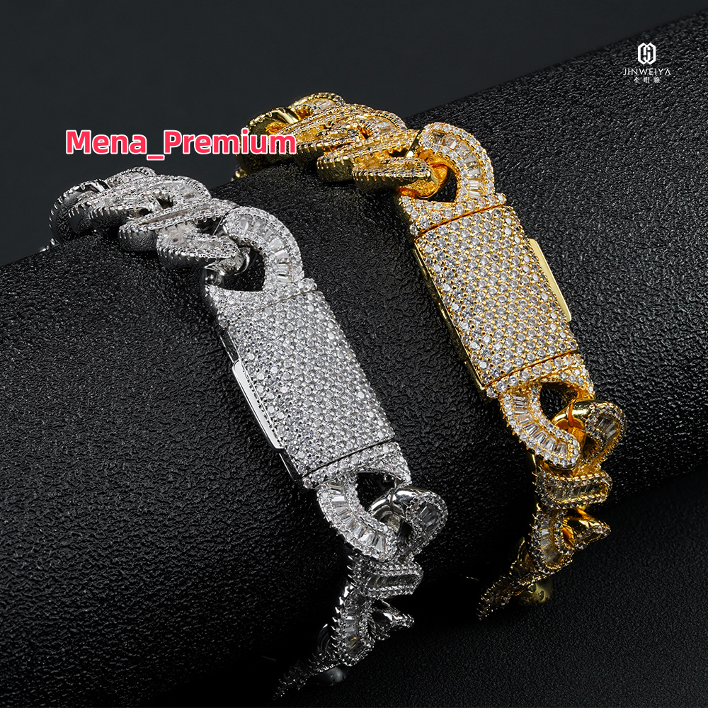 925 Silver Cuban Link Necklace for Men 12mm Moissanite with Rhodium Plating Mens Jewelry