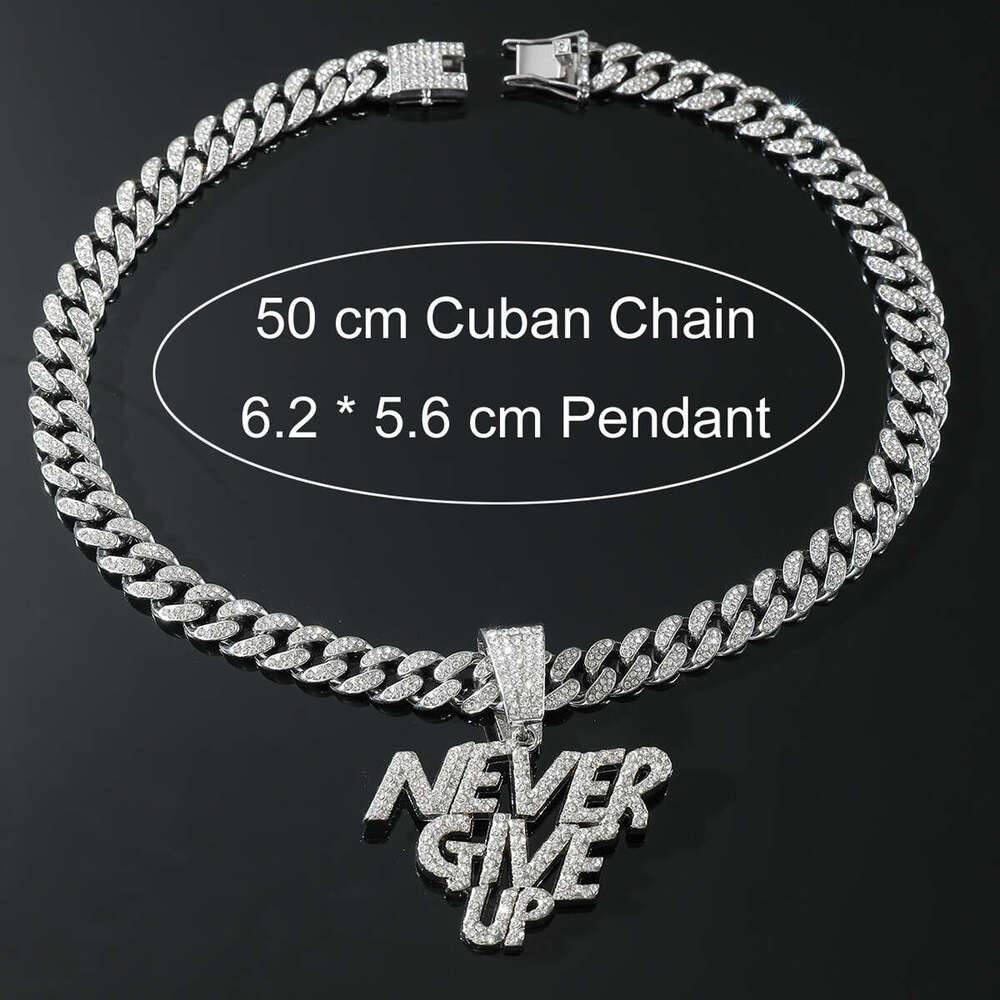 New Anime Casual Letter Design NEVERGIVEUP Rhinestone Hip-Hop Style Necklace