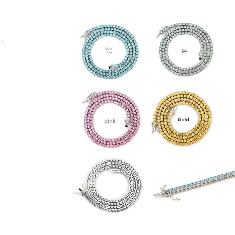 Aquamarine Color Moissanite Tennis Chain 925 Sterling Silver Gold Plated Pass Diamond Test Moissanite Bracelet